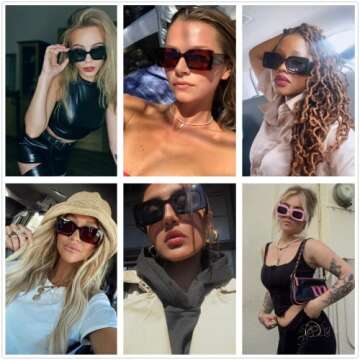 LASPOR Vintage 90s Rectangle Sunglasses Trendy Nude Square Sunglasses for Women Men (Green)