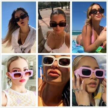 LASPOR Vintage 90s Rectangle Sunglasses Trendy Nude Square Sunglasses for Women Men (Green)