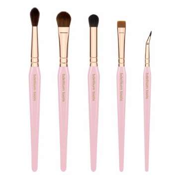 Bdellium Tools Pink Golden Triangle Eyes Makeup Brush Set - Versatile Eye Essential Brush Kit with Soft Synthetic Bristles and Rose Gold Brass Ferrule for a Range of Eye Styles (Pink, 5 pcs)