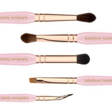 Bdellium Tools Pink Golden Triangle Eyes Makeup Brush Set - Versatile Eye Essential Brush Kit with Soft Synthetic Bristles and Rose Gold Brass Ferrule for a Range of Eye Styles (Pink, 5 pcs)