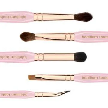 Bdellium Tools Pink Golden Triangle Eyes Makeup Brush Set - Versatile Eye Essential Brush Kit with Soft Synthetic Bristles and Rose Gold Brass Ferrule for a Range of Eye Styles (Pink, 5 pcs)