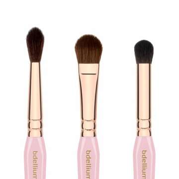 Bdellium Tools Pink Golden Triangle Eyes Makeup Brush Set - Versatile Eye Essential Brush Kit with Soft Synthetic Bristles and Rose Gold Brass Ferrule for a Range of Eye Styles (Pink, 5 pcs)