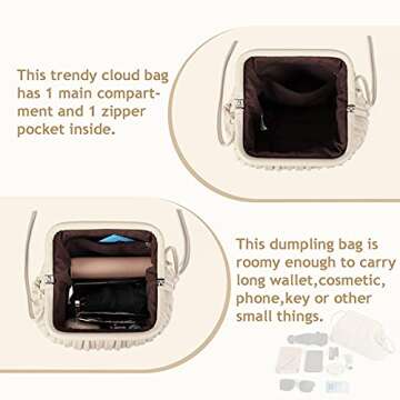 GLITZALL Clutch Purse and Dumpling Bag for Women Designer Cloud Handbag and Ruched Bag with Detachable Shoulder Strap,Soft PU Leather (Beige)