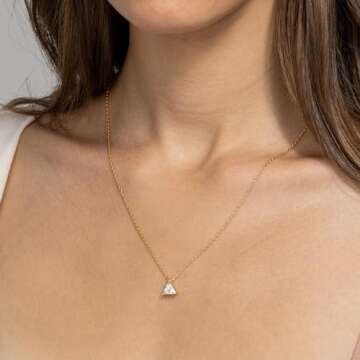 PAVOI 14K Gold Plated Sterling Silver Post Faux Diamond Triangle Solitaire Pendant Halo Necklace in Yellow Gold