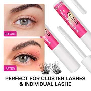 CALAILIS Lash Glue, Cluster Lash Glue, Lash Extension Glue, Upgraded Eyelash Glue Super Strong Hold 48 Hours for Lash Clusters, Waterproof Mascara Wand Lash Glue White