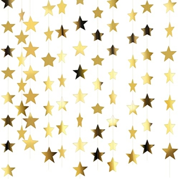 Patelai Glitter Star Garland Banner Decor, 130 Feet Bright Star Hanging Bunting Banner Backdrop for ...