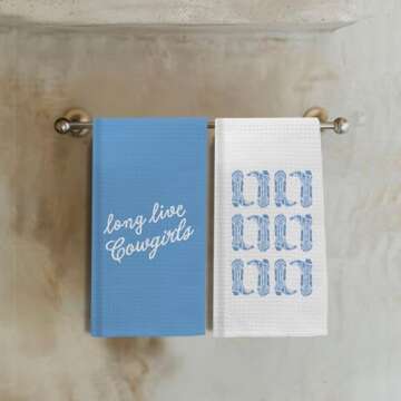 EKGJW Blue Preppy Western Kitchen Towels Set of 2, Long Live Cowgirls Western Hand Towels for Bathroom, Western Dish Towels, Cowgirl Gifts, Cowgirl Bathroom Decor, Western Kitchen Decor, 16x24 Inches