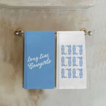 EKGJW Blue Preppy Western Kitchen Towels Set of 2, Long Live Cowgirls Western Hand Towels for Bathroom, Western Dish Towels, Cowgirl Gifts, Cowgirl Bathroom Decor, Western Kitchen Decor, 16x24 Inches