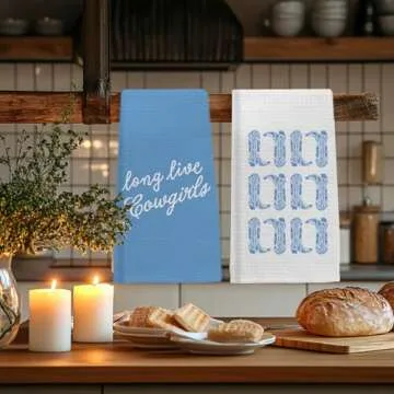 EKGJW Blue Preppy Western Kitchen Towels Set of 2, Long Live Cowgirls Western Hand Towels for Bathroom, Western Dish Towels, Cowgirl Gifts, Cowgirl Bathroom Decor, Western Kitchen Decor, 16x24 Inches