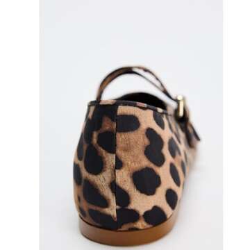 ATBELL Womens Leopard Print Ballet Flats Round Toe Double Strap Casual Ballerina Shoes Comfortable Red Mary Jane Flat for Women