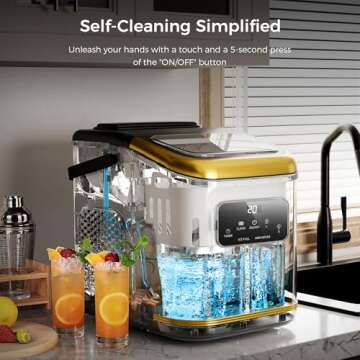 Kismile Countertop Ice Maker Machine with LED Screen Control Panel & 24H Timer, Portable Ice Maker Countertop with Handle, 28lbs/24Hrs Capacity, Self-Cleaning, Home & Kitchen (Black)