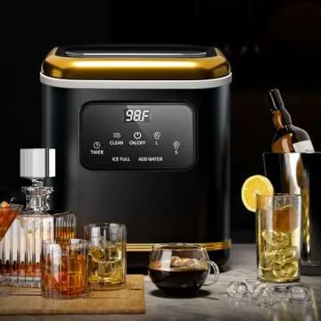 Kismile Countertop Ice Maker Machine with LED Screen Control Panel & 24H Timer, Portable Ice Maker Countertop with Handle, 28lbs/24Hrs Capacity, Self-Cleaning, Home & Kitchen (Black)