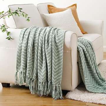 BATTILO HOME Sage Green Throw Blanket for Couch, Decorative Knit Seafoam Green Throw Blanket for Bed, Super Soft Sage Green Room Decor, 50"x60"