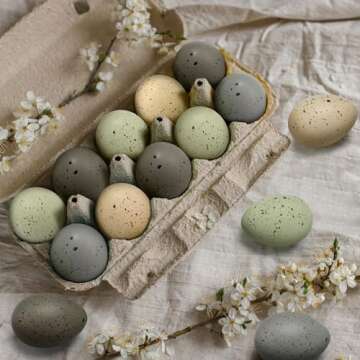 SiliFine 16 Pcs Easter Speckled Eggs 2.4 Inch Plastic Speckled Eggs Bowl and Vase Filler for DIY Spring Displays and Easter Decorations (Dark Gray,Light Gray,Green,Cream)