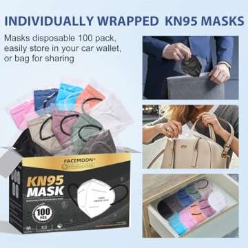 KN95 Face Masks Adults Disposable - 100 Pack KN95 Masks Protective Comfortable KN95 Masks 5-Layer KN95 Breathable Safety Face Masks & 5 Adjustable Mask Holder KN95 Masks 10 Colors