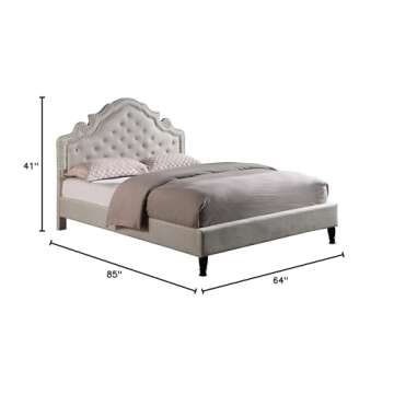 HomeLife Premiere Classics 51" Tall Platform Bed with Cloth Headboard and Slats - Full (Light Beige Linen)