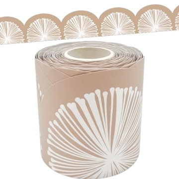 Natural Poms Scalloped Border Trim - Versatile Classroom Decor