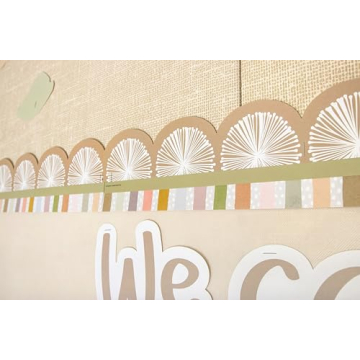 Natural Poms Scalloped Border Trim - Versatile Classroom Decor