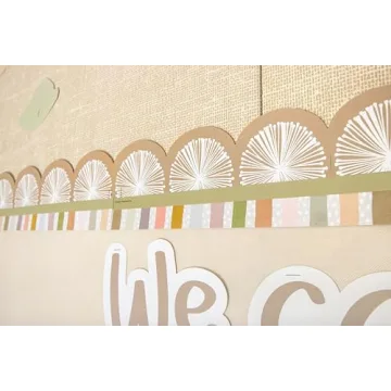 Natural Poms Scalloped Border Trim - Versatile Classroom Decor
