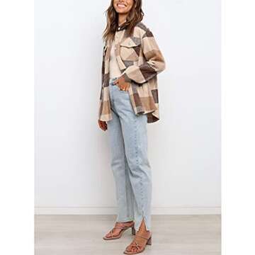 UANEO Womens Plaid Shacket Button Down Wool Blend Fall Flannel Shirt Jacket