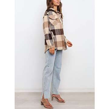 UANEO Womens Plaid Shacket Button Down Wool Blend Fall Flannel Shirt Jacket