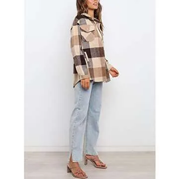 UANEO Womens Plaid Shacket Button Down Wool Blend Fall Flannel Shirt Jacket