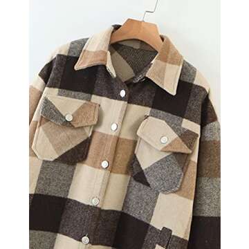 UANEO Womens Plaid Shacket Button Down Wool Blend Fall Flannel Shirt Jacket