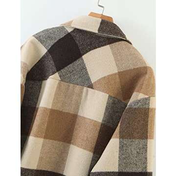UANEO Womens Plaid Shacket Button Down Wool Blend Fall Flannel Shirt Jacket