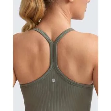 CRZ YOGA Seamless Workout Tank Tops for Women Racerback Athletic Camisole Sports Shirts with Built in Bra Dark Green Small