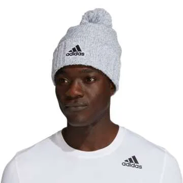 adidas Men's Recon Ballie Pom Tall Fit Fold Beanie Discontinued, White-Light Grey Heather Twist/Black/White, One Size