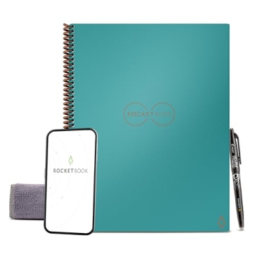 Rocketbook Core Reusable Spiral Notebook, Letter Size 8.5x11, Teal - Lined Pages, App-Connected, Era...