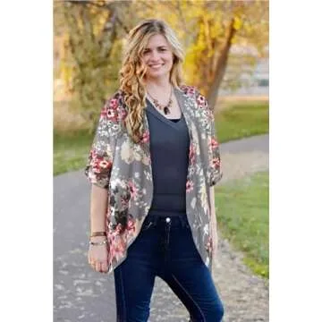 Floral Puff Sleeve Kimono Cardigan for Summer