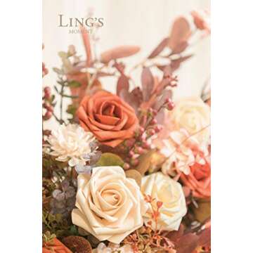 Ling’s Moment Artificial Flowers 25Pcs Burnt Orange Sienna Roses Decor w/Stems,3" Real Touch DIY Foam Floral for Wedding Bouquet/Centerpieces, Outdoors Party Backdrop, Room/Table, and Garden/Pot Decor