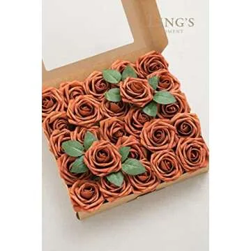 Ling’s Moment Artificial Flowers 25Pcs Burnt Orange Roses Decor