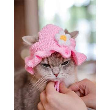 QWINEE Cartoon Design Knit Cute Dog Hat Soft Cat Hat Rabbit Hat Halloween Christmas Party Costume Head Wear Accessories for Puppy Cat Kitten Small Dogs Small Animals Pink and White Small