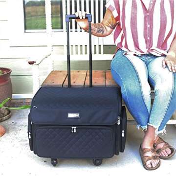 Everything Mary 4 Wheels Collapsible Deluxe Sewing Machine Storage Case, Black - Rolling Trolley Car...