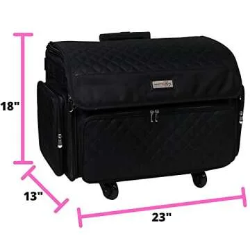 Everything Mary 4 Wheels Collapsible Deluxe Sewing Machine Storage Case, Black - Rolling Trolley Carrying Bag for Brother, Singer, Bernina & Most Machines - Travel Tote Organizer for Accessories