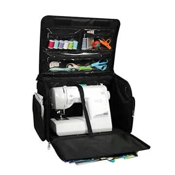 Everything Mary 4 Wheels Collapsible Deluxe Sewing Machine Storage Case, Black - Rolling Trolley Carrying Bag for Brother, Singer, Bernina & Most Machines - Travel Tote Organizer for Accessories