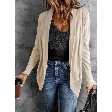 Astylish Women's Soft Knit Sweater Outwear Open Front Kimono Cardigans, Beige, Large, 12-14