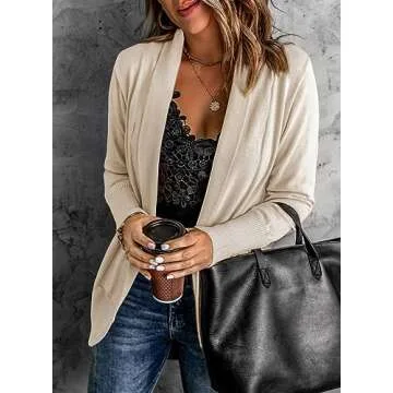 Astylish Women's Soft Knit Sweater Outwear Open Front Kimono Cardigans, Beige, Large, 12-14