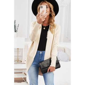 Astylish Women's Soft Knit Sweater Outwear Open Front Kimono Cardigans, Beige, Large, 12-14