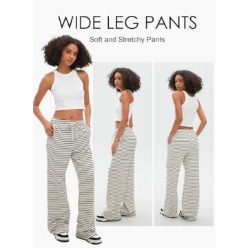 Darong Wide Leg Pants for Women Drawstring Elastic Waist Stripe Sweatpants with Pocket 9066A Apricot Stripe XS 29"