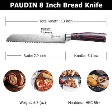 PAUDIN Ultra Sharp German Steel Bread Knife with Pakkawood Handle