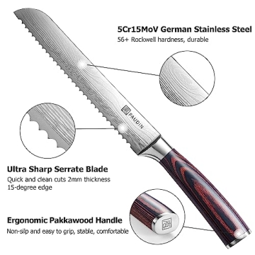PAUDIN Ultra Sharp German Steel Bread Knife with Pakkawood Handle