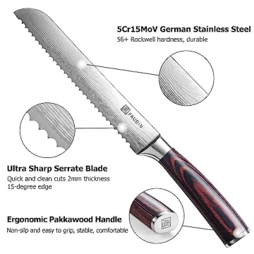 PAUDIN Ultra Sharp German Steel Bread Knife with Pakkawood Handle