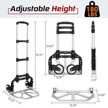 Wawxmo Folding Hand Truck Aluminum Portable Folding Hand Cart 180lbs Capacity Hand Cart and Dolly Id...