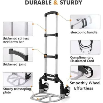 Wawxmo Folding Hand Truck Aluminum Portable Folding Hand Cart 180lbs Capacity Hand Cart and Dolly Ideal for Home, Auto, Office,Travel Use,Black