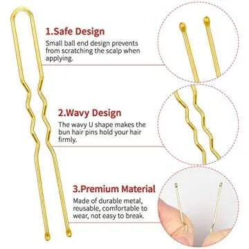 U Shaped Hair Pins, IKOCO 2.4inch Bun Hair Pins for Women with Storage Box, Gold