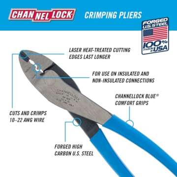 Channellock 909 9.5-Inch Wire Crimping Tool | Electrician's Terminal Crimp Pliers with Cutter are De...