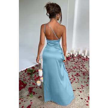 Chic One Shoulder Satin High Split Maxi Dress for Parties